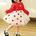 thumbnail image 1 of BRGZLK Girl Princess Skirt Long Sleeve Round Neck Heart Print Mesh Dress Knee Length Birthday Gown Dress Red 4-5 Years, 1 of 5