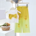 thumbnail image 1 of BRGZLK Girl's 2 Piece Set Trendy Bow Embroidery Sleeveless Camisole Top and Ombre Distressed Denim Jeans Kids Girls Casual Sport Two-Piece Set Yellow A 5-6 Years, 1 of 5