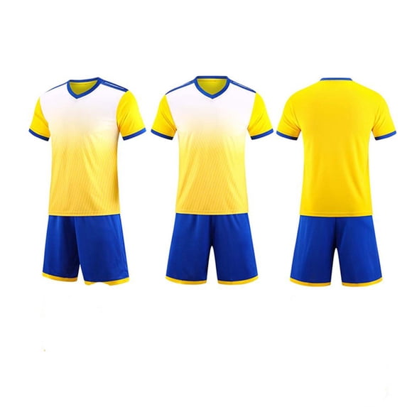 BRGZLK Girl's 2 Piece Sets Gradation Soccer Uniform Set Kids Sports Competition Team Short Sleeve V-Neck Top and Shorts Lightweight Breathable Set Yellow A 10-11 Years