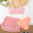 thumbnail image 1 of BRGZLK Girl's 3 Piece Bikini Set 2026 Trendy Floral Print Halter Top and Drawstring Beach Skirt with Swimsuit Bottoms Cute Ruched Bathing Suit Three-Piece Swimsuit Set Orange 11-12 Years, 1 of 6