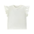 thumbnail image 1 of BRGZLK Girl's Basic T-Shirts Summer Plain Ruffle Sleeve Tees Casual Round Neck Lace Short Sleeved Base Shirt White 6-7 Years, 1 of 2
