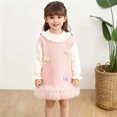 thumbnail image 1 of BRGZLK Girl's Knitted Shirt Dress Bow Lotus Leaf Collar Lace Sleeve Skirt Long Sleeve Round Neck Solid Color Dress Birthday Clothes Pink 7-8 Years, 1 of 5