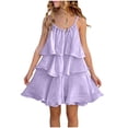 thumbnail image 1 of BRGZLK Girl's Ruffle Tiered Dresses Spring Summer 2026 Solid Color Sleeveless Halter Vacation Skirt Cute Trendy Princess Dress Round Neck Cocktail Knee-Length Dress Purple 7-8 Years, 1 of 4