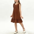 thumbnail image 1 of BRGZLK Girl's Sleeveless Dresses Summer Cute Bowknot Square Neck Color Block Pleated Hem Swing A-Line Casual Comfortable Sundress Birthday Party Dress Coffee 5-6 Years, 1 of 5