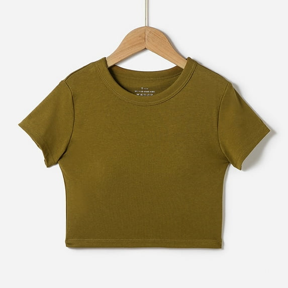 BRGZLK Girl's Spring Summer Modal T-Shirts Trendy Solid Color Casual Sports Tees With Chest Cushion Recreational Versatile Short Sleeve Round Neck Top Brown 16-17 Years