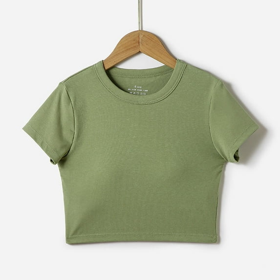 BRGZLK Girl's Spring Summer Modal T-Shirts Trendy Solid Color Casual Sports Tees With Chest Cushion Recreational Versatile Short Sleeve Round Neck Top Green 18-19 Years