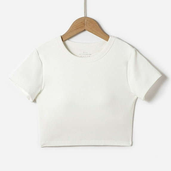 BRGZLK Girl's Spring Summer Modal T-Shirts Trendy Solid Color Casual Sports Tees With Chest Cushion Recreational Versatile Short Sleeve Round Neck Top White 19-20 Years