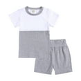 thumbnail image 1 of BRGZLK Girl's Summer Color Block Set Cute Round Neck Short Sleeve Tops and Shorts Casual Fashion Comfy Sweat Tracksuit with Side Pockets Gray A 2-3 Years, 1 of 4