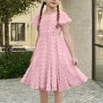 thumbnail image 1 of BRGZLK Girl's Summer Dress Cute Solid Short Sleeve Round Neck Waist Cinched Dress Princess Dress A-Line Casual Swing Midi Dress Pink 14-15 Years, 1 of 7
