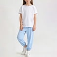 thumbnail image 1 of BRGZLK Girls 2 Piece Outfits Summer 2026 Casual Cotton Solid Color Round Neck Short Sleeve Top and Loose Fit Elastic Waist Jogging Pants Set Light Blue 2-3 Years, 1 of 5