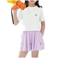 thumbnail image 1 of BRGZLK Girls 2 Piece Outfits Summer Casual Round Neck Short Sleeve Top and Elastic Quick-Dry Flowy Shorts Lightweight Fitness Running Sports Two-Piece Set Beige 9-10 Years, 1 of 4