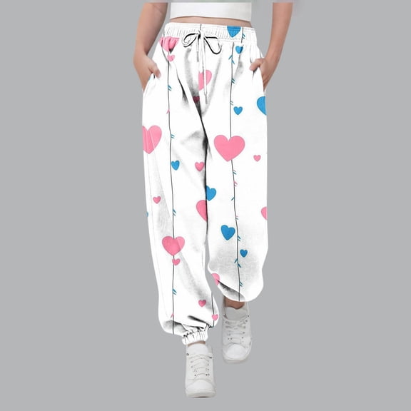 BRGZLK Girls Baggy Sweatpants Unisex Style Valentine Day Print Elastic Waist Drawstring Ankle Cuff Fashion Casual Sweatpants with Pocket B 11-12 Years
