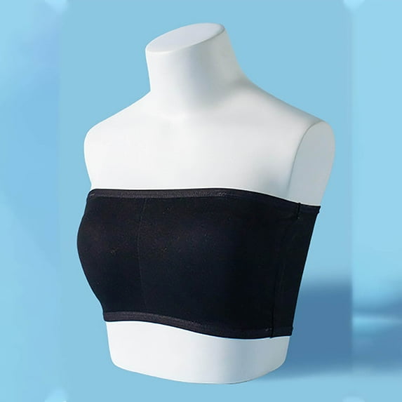 BRGZLK Girls Bandeau Bra With Padding, Development Period Base Strap Strapless Bra Comfortable Breathable Seamless Bra Black XL