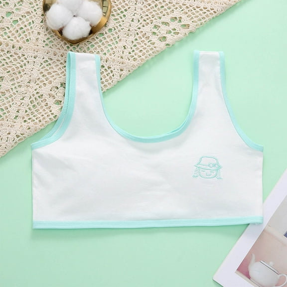 BRGZLK Girls Cami Cotton Training Bras Cute Solid Color Soft Comfortable Cotton Training Bras Green 9-12 Years