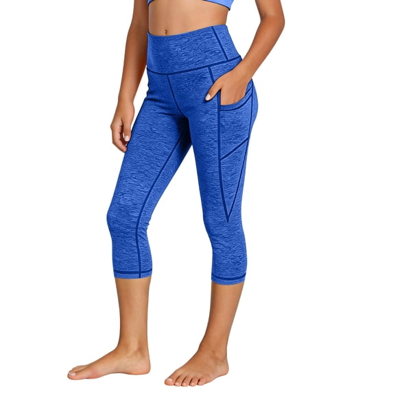 BRGZLK Girls Capri Leggings 2026 Solid Color High Waisted Soft Comfy Tummy Control Athletic Workout Yoga Pants with Pockets for Daily Blue 4-5 Years