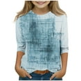 thumbnail image 1 of BRGZLK Girls Casual T Shirts Print Pattern Fitted Cute Seven Points Sleeve Round Neck Top Fashion Comfy Breathable Soft Workout Tunic Tops Blue 7-8 Years, 1 of 4