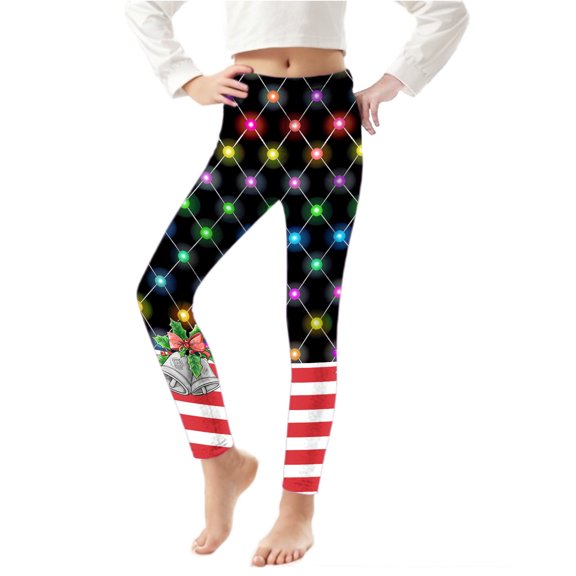 BRGZLK Girls Christmas Leggings High Waist Stretchy Soft Tights Kids Winter Leggings Funny Printed Stretchy Holiday Tights Red 7-8 Years