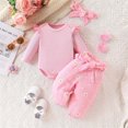 thumbnail image 1 of BRGZLK Girls Clothes Fashion Casual Round Neck Collar Newborn Girl Outfits Long Sleeve Jumpsuit Romper and Floral Pants with Headband Pink 1-2 Years, 1 of 3