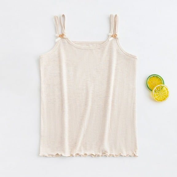 BRGZLK Girls Cotton Cami Tops Trendy Solid Color Cute Bow Spaghetti Strap Camisole Summer Comfortable And Breathable Cool Undershirts Khaki 7-8 Years