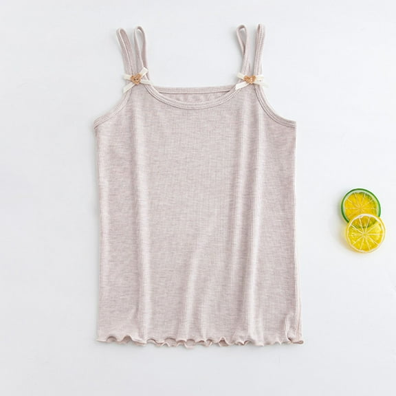 BRGZLK Girls Cotton Cami Tops Trendy Solid Color Cute Bow Spaghetti Strap Camisole Summer Comfortable And Breathable Cool Undershirts Pink 7-8 Years