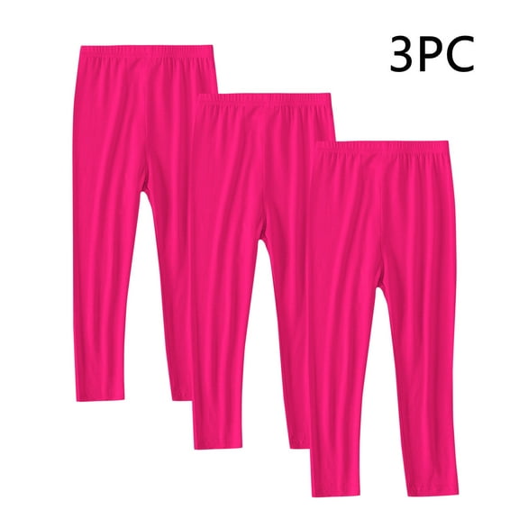 BRGZLK Girls Cotton Full-Length Kids Fall Fashion Solid Color Thin High Waisted Soft Comfy Elastic Yoga Dance Pants Pack Of 3 Hot Pink 10-11 Years