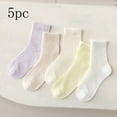 thumbnail image 1 of BRGZLK Girls Cotton Socks Summer Solid Color Mesh Thin Stacked Socks Soft Comfortable School Uniform Mid Tube Socks 5 Pairs Multicolor 6-8 Years, 1 of 3