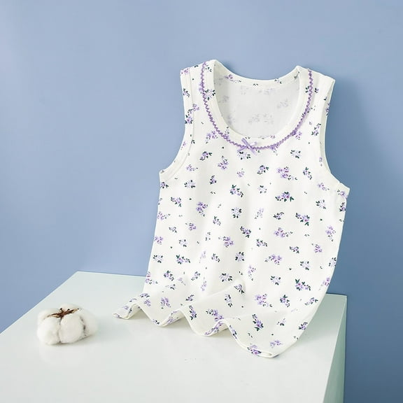 BRGZLK Girls Cotton Top 2025 Summer Cute Base Sleeveless Top Casual Comfortable Round Neck Breathable Camisole Purple 3-4 Years