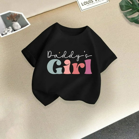 BRGZLK Girls Cotton Tshirt Cute Print Casual Summer Sports Fashion Birthday Outfits Clothes Round Neck Little Kids Short Sleeve Top Shirt Black 8-9 Years