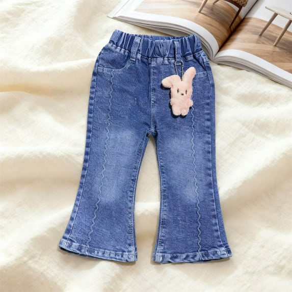 BRGZLK Girls Cute Pink Rabbit Prints Jeans Kids Trumpet Spring Summer ...