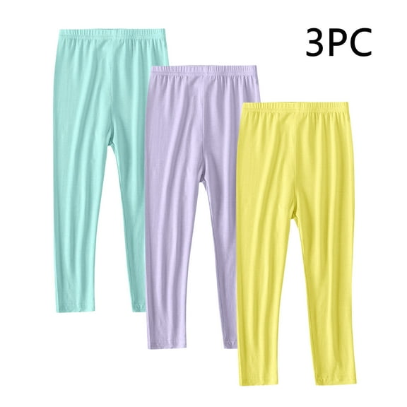 BRGZLK Girls Fall Cotton Leggings Baby Cute Solid Color High Waist Thin Full-Length Yoga Pants Pack Of 3 Yellow 4-5 Years