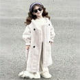 thumbnail image 1 of BRGZLK Girls Faux Fur Coat Kids Fluffy Long Sleeve Hooded Button Down Jacket Winter Daily Wear Outwear with Pockets White 7-8 Years, 1 of 5