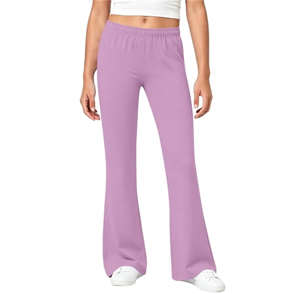 BRGZLK Girls Flare Pants 2026 Stylish Solid Color Wide Leg Yoga Pants Elastic Waist Stretchy Flared Leggings Bell Bottom Trousers Purple 11-12 Years