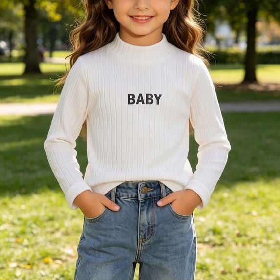 BRGZLK Girls Half Turtleneck Tshirt Toddler Ribbed Knit Long Sleeve Slim Warm Comfy Sweater Pullover Tops Blouse Kids Winter Casual Tees 2026 White 9-10 Years