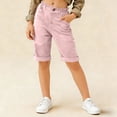 thumbnail image 1 of BRGZLK Girls' High-Waisted Solid Rolled-Cuff Half Pants Multi-Color Lightweight Linen Casual Trousers, 1 of 7