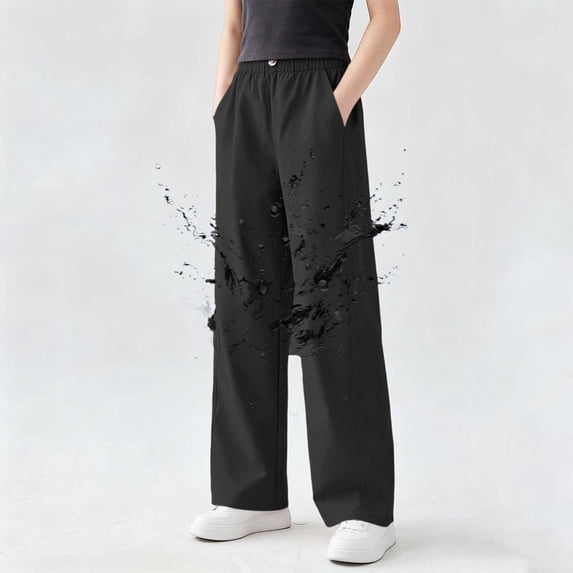BRGZLK Girls Hiking Pants Solid Color Waterproof Sun Protection Straight-Leg Long Pants High Waisted Lightweight Quick Dry Joggers Athletic Trousers with Pockets Black 14-15 Years