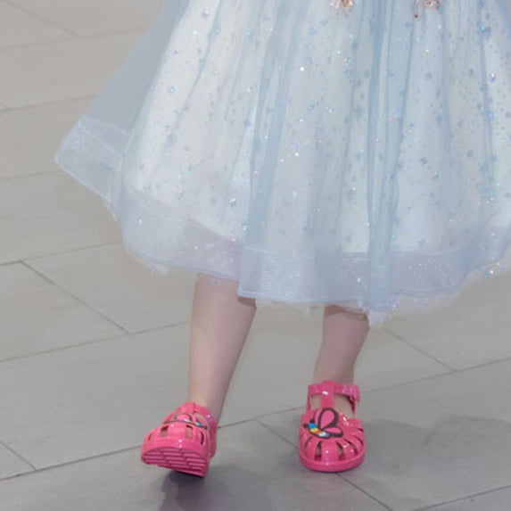 BRGZLK Girls Jelly Sandals Summer 2026 Cute Closed Toe Soft Sole Beach Mary Jane Shoes Lightweight Breathable Princess Dress Flat Sandal Watermelon Red 9.5-10 Years