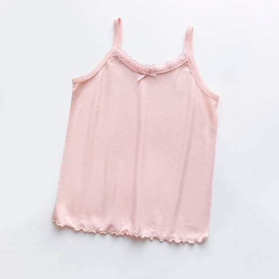BRGZLK Girls Lace Cami Tops Cute Bow Ribbed Knit Sleeveless Basic Tank Tops Comfortable And Breathable Camisole Tops Pink 7-8 Years