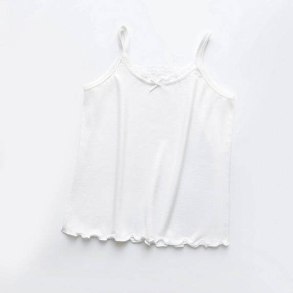 BRGZLK Girls Lace Cami Tops Cute Bow Ribbed Knit Sleeveless Basic Tank Tops Comfortable And Breathable Camisole Tops White 7-8 Years