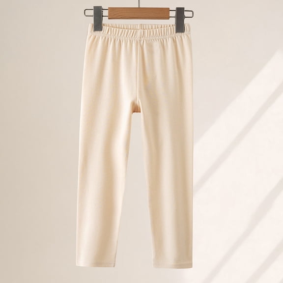 BRGZLK Girls Legging Spring Autumn Solid Color Elastic Waist Casual Softness and Breathability Homewear Pants Base Layer Long Pants Beige 3-4 Years