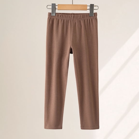 BRGZLK Girls Legging Spring Autumn Solid Color Elastic Waist Casual Softness and Breathability Homewear Pants Base Layer Long Pants Brown 4-5 Years