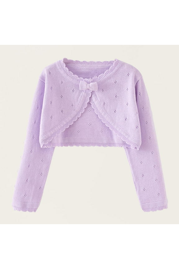 Girls Long Sleeve Bolero Cardigan Kids Cute Solid Color Round Neck Button Closure Knitted Cropped Cardigan Sweater Purple 0-1 Years