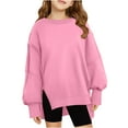 thumbnail image 1 of BRGZLK Girls Long Sleeve T-Shirts Kids Fall Winter Trendy Solid Color Ribbed Knit Pullover Loose Casual Round Neck Top Pink 9-10 Years, 1 of 6