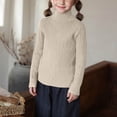 thumbnail image 1 of BRGZLK Girls Long Sleeved Sweater Base Shirt Solid Color 2025 Turtleneck Cable Knit Pullover Cute Fitted Trendy Warm Fall Wintere Tops Beige 6-12 Mont, 1 of 4