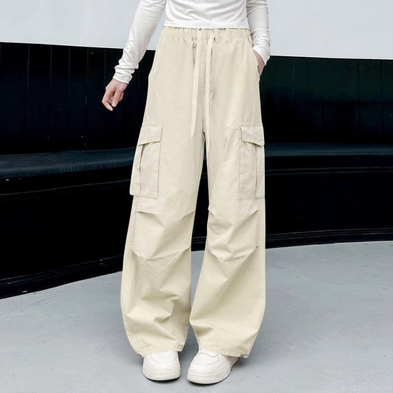 BRGZLK Girls Pants 2025 Style Teenagers Girls Solid Color Casual Loose Overalls Sports Lightweight Hiking Pants Beige 15-16 Years
