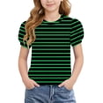 thumbnail image 1 of BRGZLK Girls Puff Sleeve Tops Kids Summer Striped Crewneck Short Sleeve T Shirts Soft Comfortable Casual Basic Tees Army Green 12-13Y, 1 of 8