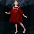 thumbnail image 1 of BRGZLK Girls Red Velvet Dress Girl Solid Color Long Sleeve Vintage Princess Dress Trendy Cute Lace Crew Neck Dresses Fleece Lined 6-7 Years, 1 of 5