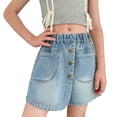 thumbnail image 1 of BRGZLK Girls Ripped Jean Shorts Summer Trendy Cute Bow Rhinestone Elastic Waist Denim Shorts with Pockets for Kids Blue D 2-3Y, 1 of 8