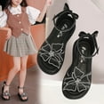 thumbnail image 1 of BRGZLK Girls Sandals Cute Butterfly Ankle Strap Dressy 2026 Summer Soft Sole Open-Toe Princess Shoes Wedding Bridal Flats Sandal Black 10-11 Years, 1 of 7