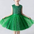 thumbnail image 1 of BRGZLK Girls Sequin Dress Star Sequin Mesh Skirt Tween Girl Sleeveless Round Neck Prom Party Dress Performance Costume Green 14-15 Years, 1 of 5