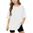 thumbnail image 1 of BRGZLK Girls Short Sleeve T Shirts Fashion Casual Solid Color Loose Fit Oversized Short Sleeve Round Neck Basic Comfy Breathable Top Shirt White 10-11 Years, 1 of 5